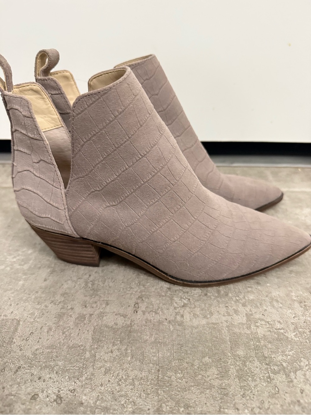 Sole Society Taupe Croc-Textured Pointed Ankle Booties